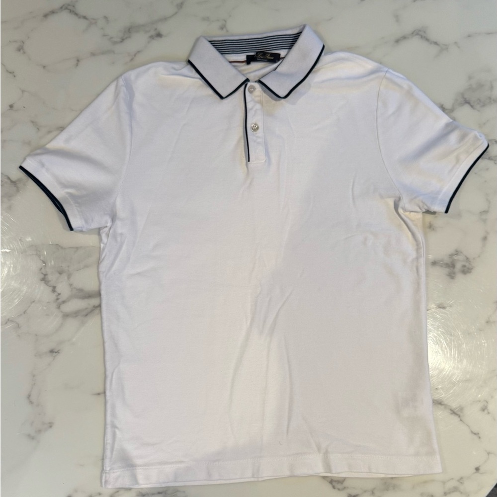 Loro Piana White Polo Shirt with Navy Accents